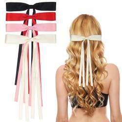 4 Stück Haarschleife Damen Haarspangen Mädchen, Haarschleife mit Bänder Hair Bows Haarschmuck für Mädchen(Schwarz, Beige, Rosa, Rot) von Nideen