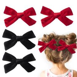 4 Stück Haarschleife Mädchen, 9,5cm Rote Schleife Haare Haarspangen Haarschmuck für Mädchen Kleinkind Kinder, Haarspangen Mädchen Weihnachten(Rot, Schwarz) von Nideen