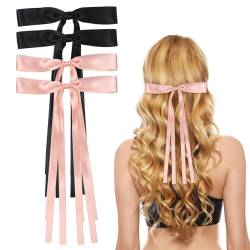 4 Stück Haarspangen Damen mit Schleife, Haarschleifen für Mädchen Frauen Satinbandschleifen Hair Bow(Schwarz, Rosa) von Nideen