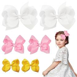 6 Stück Haarschleifen für Mädchen, 3 Größen Schleifen, Haarspange, Haar-Accessoires für Mädchen (weiß, rosa, gelb) von Nideen