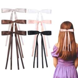 6 Stück Haarspangen mit Schleife, Haarschleife Mädchen Damen Satin Schleife Haare Haarschmuck für Mädchen(6 Farben-01) von Nideen