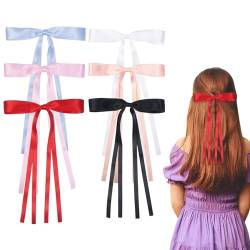 6 Stück Haarspangen mit Schleife, Haarschleife Mädchen Damen Satin Schleife Haare Haarschmuck für Mädchen(6 Farben-02) von Nideen