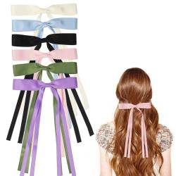 Haarschleifen für Frauen, Schleifen-Haarspangen mit langem Schwanz, Haarspange für Mädchen und Frauen (6 Farben - 02), 6 Stück von Nideen