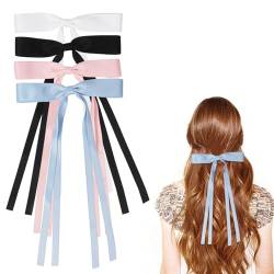 Haarspangen mit Schleife, Haarschleifen für Mädchen und Frauen, Satin-Haarspangen mit langem Schwanz, 4 Farben - 01, 4 Stück von Nideen