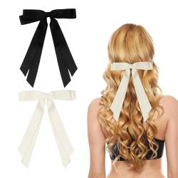 Haarspangen mit Schleife, mit langem seidigem Satin, Haarschleifen für Mädchen und Frauen (Beige, Schwarz), 2 Stück von Nideen