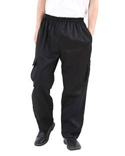 Nideen Professionell Herren und Damen Kochhose schwarz bäckerhose Arbeitshose Gummizug Bundhose Chef Pants XL von Nideen
