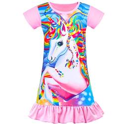 Nidoul Mädchen Nachthemden Einhorn Nachthemd Prinzessin Nachtwäsche Kinder Schlafanzug für 4-9 Jahre (Rosa Einhorn, 4-5 Jahre) von Nidoul