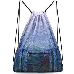 Nidoul Mesh Kordelzug Tasche mit Reißverschlusstasche, Strand Tasche für Schwimmen Gear Rucksack Gym Aufbewahrungsbeutel für Erwachsene Kinder von Nidoul