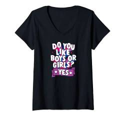 Damen Do You Like Boys Or Girls Yes Funny Cute Trendy Style Stuff T-Shirt mit V-Ausschnitt von Niedlich Bisexuell Stolz Zeug Bi Zitat Merch