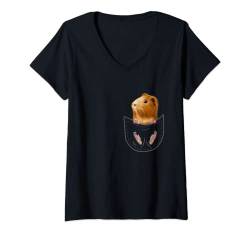 Damen Meerschwein in Brusttasche Kinder Geschenk Meerschweinchen T-Shirt mit V-Ausschnitt von Niedliche Meerschwein Kleidung