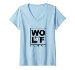 Damen Wolf Squad Waldtier Niedliche Wölfe T-Shirt mit V-Ausschnitt von Niedlicher Wolf Natur Ironische Zitate