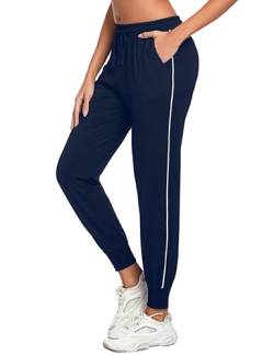 Nieery Jogginghose Damen lang Sporthose Baumwolle Trainingsanzug Damen Sport Hosen mit Gummizug Sportbekleidung Fitness Sporthosen mit Bündchen Freizeithose mit Streifen Bewegungsfreiheit Komfort von Nieery