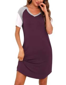 Nieery Nachthemd Damen Kurzarm Baumwolle leicht Schlafshirt kurz super weich Schlafkleid Mädchen Sleepshirt mit Taschen Nachtwäsche Frau Nachtkleid bequem Negligee von Nieery