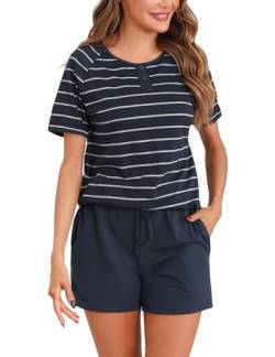 Nieery Pyjama Damen kurz gestreift Schlafanzüge für Damen Sommer Zweiteiler Nachtwäsche Shorty Schlafanzug Mädchen Pyjama Set Kurzarm Schlafoberteil Schlafshorts von Nieery