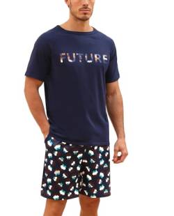 Nieery Pyjama Herren kurz Baumwolle Herren Schlafanzug Herrenschlafanzüge Shorty Schlafanzughose Herren kurz Schlafanzug Jungen lustig mit Tasche elastisches Bund von Nieery