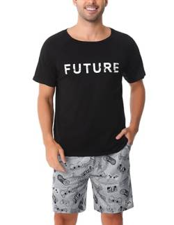 Nieery Pyjama Herren kurz Baumwolle Herren Schlafanzug Herrenschlafanzüge Shorty Schlafanzughose Herren kurz Schlafanzug Jungen lustig mit Tasche elastisches Bund von Nieery