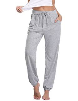 Nieery Pyjamahose Damen Baumwolle Schlafanzughose Lang Jogginghose Sporthose Sweatpants Freizeithose Hausanzug Nachtwäsche Grau L von Nieery