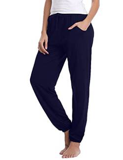 Nieery Pyjamahose Damen Baumwolle Schlafanzughose Lang Jogginghose Sporthose Sweatpants Freizeithose Hausanzug Nachtwäsche Marineblau M von Nieery