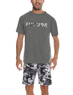 Nieery Schlafanzug Herren kurz Baumwolle Pyjama Herren Sommer Schlafanzug Männer Kurzarm Schlafanzughose Shorty Herren Schlafanzug Kurzarm T-Shirt Pyjamahose Zweiteilig Set von Nieery