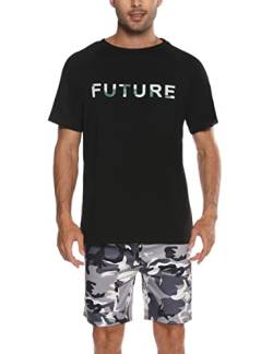 Nieery Schlafanzug Herren kurz Baumwolle Pyjama Herren Sommer Schlafanzug Männer Kurzarm Schlafanzughose Shorty Herren Schlafanzug Kurzarm T-Shirt Pyjamahose Zweiteilig Set von Nieery