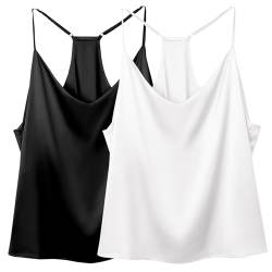 Nieery Trägertop Satin Tank Top Damen Elegante Oberteile Träger Tops V Ausschnitt Verstellbare Träger Spaghettiträger Tops für Damen von Nieery