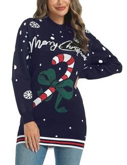 Nieery Weihnachtspullover Damen Weihnachten Strickkleid Rentiere Schneeflocken Weihnachtskleid Frau Weihnachtspulli Ugly Christmas Sweater Pullover Weihnachtsbekleidung Damen lustig von Nieery