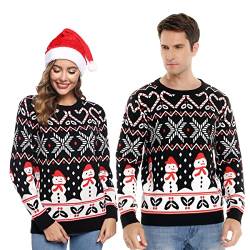 Nieery Weihnachtspullover Partnerlook Pärchen Familie Rundhals Strickpullover Damen Herren Weihnachtspulli Christmas Sweater Weihnachtsbaum Rentier Winter Pullover von Nieery