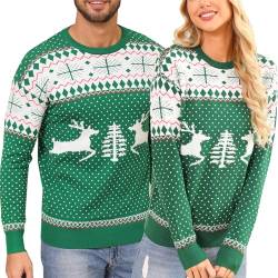 Nieery Weihnachtspullover Partnerlook Pärchen Familie Rundhals Strickpullover Damen Herren Weihnachtspulli Christmas Sweater Weihnachtsbaum Rentier Winter Pullover von Nieery