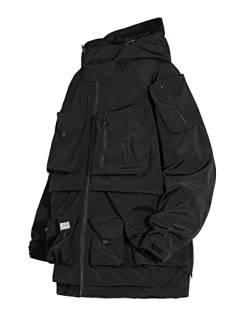 Niepce Inc Japanische Streetwear Windjacke mit Reißverschluss für Herren, Schwarz7, Large von Niepce Inc