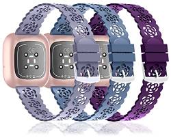 Nigaee 3 Stück Spitzen-Silikon-Armband, kompatibel mit Fitbit Versa 3/Versa 4/Sense/Sense 2, schlanke Bänder, weiche Ersatz-Armbänder, Smartwatch, Sportarmband für Damen und Herren von Nigaee