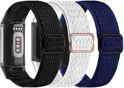 Nigaee Elastische Nylonbänder & Spitzen-Silikonbänder, kompatibel mit Fitbit Charge 5/Charge 6, verstellbare, atmungsaktive Ersatzbänder, weiche Nylonschlaufe und dünne Silikon-Armbänder für Damen und von Nigaee