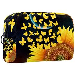 Kosmetiktasche für Frauen,kleine Make-up-Tasche für Geldbörse,Raum Fliegende Schmetterlings-Sonnenblume,Reisekosmetiktasche,Make-up-Tasche von NigelMu