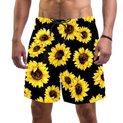 NigelMu Badehose Herren Shorts,Quick Dry Beach Casual Athletic Short,Sonnenblume,Herren Shorts mit Mesh-Futter von NigelMu