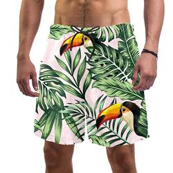 NigelMu Herren Shorts,Herren-Badehose,schnell trocknende Badehose,Dschungel-Monstera-Blatt-Vogel-Tukan,Herren Shorts mit Mesh-Futter von NigelMu