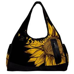 Sporttasche,Umhängetasche,große Geldbörsen,Sporttaschen,Blumenschmetterlings-Sonnenblume,Reise-Duffel-Handtaschen für Frauen von NigelMu