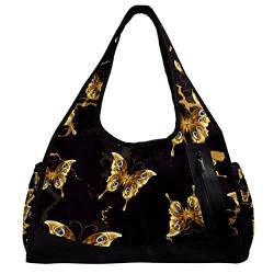 Sporttasche,Umhängetasche,große Geldbörsen,Sporttaschen,Goldenes Schmetterlingsmuster,Reise-Duffel-Handtaschen für Frauen von NigelMu