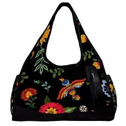Sporttasche,Umhängetasche,große Geldbörsen,Sporttaschen,Muster Blatt Vogel Blume,Reise-Duffel-Handtaschen für Frauen von NigelMu