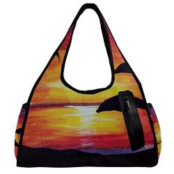 Sporttasche,Umhängetasche,große Geldbörsen,Sporttaschen,Sonnenuntergang Hintergrund Delphin,Reise-Duffel-Handtaschen für Frauen von NigelMu