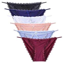 Nightaste Dessous Damen 6er-Pack Spitzenbesatz Bikini-Höschen Verschiedene atmungsaktive Ice Silk Hosenträger - Mehrfarbig - 34-36 von Nightaste