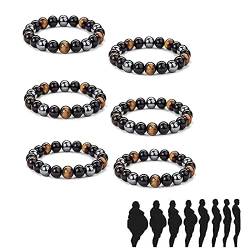 Men SteelHard Triple Infrared Bracelet, Anti-Swelling Black Obsidian Anklet, Triple Stone Powered Bracelet, Hematite Black Obsidian Tiger Eye Stone Bracelets, Bring Luck and Success (10mm, 6Pcs) von Nihexo