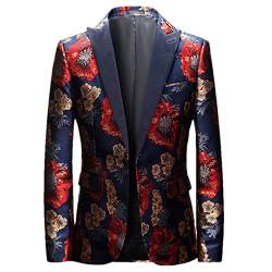 Herren-Blazer mit Knöpfen, Blumenmotiv, Bühnen-Hochzeit, Blazer, Sozial-Freizeitanzug, Herren-Mantel mit schmaler Passform von Niiyyjj