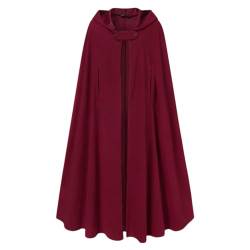 Niiyyjj Langer Umhang Frauen Mit Kapuze Wollmischung Mantel Hoodies Poncho Warm Cosplay Outwear Windbreaker, rot, 36 von Niiyyjj