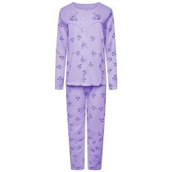 Nikaro Gemütliches Damen-Pyjama-Set mit Thermo-Fleece gefüttert mit Drei-Knopf-Verschluss für den Winter, Flieder, 42 von Nikaro