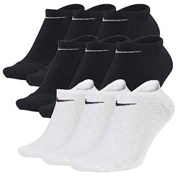 9 Paar Nike Sneaker-Socken NoShow Sortiert Schwarz/Weiß in allen Größen (3 Paar Weiß + 6 Paar Schwarz, L) von Nike