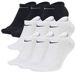 9 Paar Nike Sneaker-Socken NoShow Sortiert Schwarz/Weiß in allen Größen (6 Paar Weiß + 3 Paar Schwarz, S) von Nike