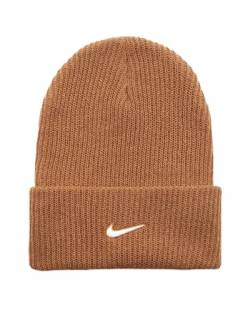 NIKE Solo Swoosh Beanie-Mütze für Erwachsene, Unisex, gesticktes Logo, gestrickt, Braun / Weiß, braun, One size von Nike