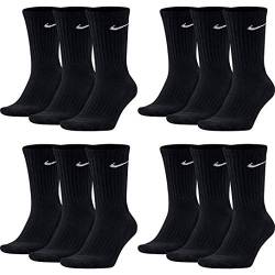 Nike 12 Paar Herren Damen Socken Tennissocken Sportsocken Laufsocken Paket Bundle SX4508 Weiß Schwarz Grau, Farbe:Schwarz, Größe:42-46 von Nike