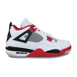 Nike Air Jordan 4 Retro Herren-Sneaker, Weiß/Feuerrot/Schwarz/Techgrau., 41 EU von Nike