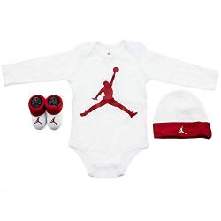 Nike Baby Langarm-Body, Mütze und Stiefeletten, 3-teiliges Set, Weiß (lj0263-001)/Rot, 6-12 Monate von Nike