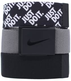 Nike Golf Herren 3-in-1 Web Einheitsgröße, passend für die meisten Gürtel, Schwarz/Grau/Just Do It, Schwarz/Weiß/Grau, Einheitsgröße von Nike
